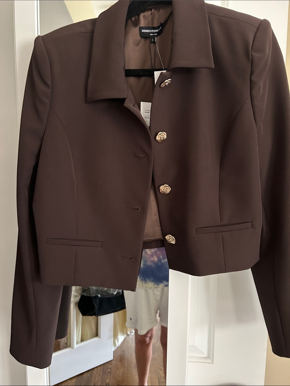 Generation Love Brown Cropped Blazer with Gold Buttons
